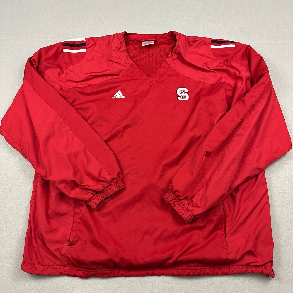 Vintage NC State Wolfpack Jacket Men 2XL Red Adidas Windbreaker Pullover NCAA